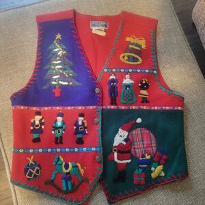 Erika Classics Christmas Holiday Vest Festive Santa Toy Soldiers Women's Medium